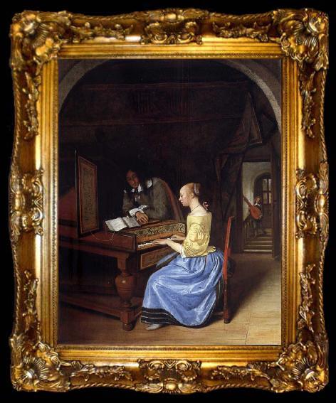 framed  Jan Steen A young woman playing a harpsichord to a young man, ta009-2